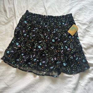 Black and Blue Ruffled Mini Skater Skirt